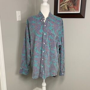 Ralph Lauren Shirt‎ Paisley Green Button-Front Size Large Rare! Floral 80s 90s